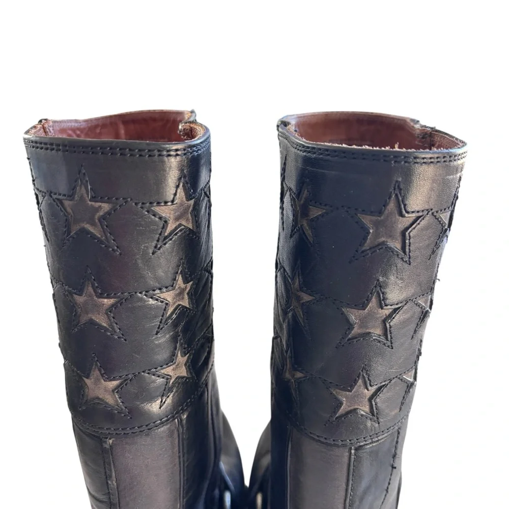 Frye 150th Anniversary USA Black Leather Flag Boots Sz 10